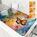Axyaa Watercolor Flowers Butterflies Absorbent Non-Slip Drying Mat for Kitchen Counter