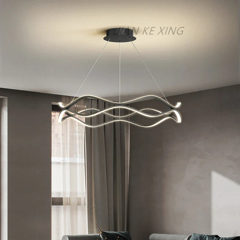 Axyaa Wavy Shape LED Aluminum Chandelier for Kitchen Dining Living Room
