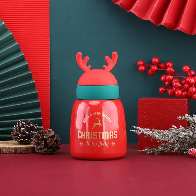 Axyaa Cartoon Antler Stainless Steel Thermos Cups: Festive Couple Cups for Christmas, New Year.