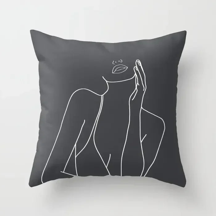 Minimalist White Pillow Cover - Axyaa Portrait Sketch Nordic Cushion