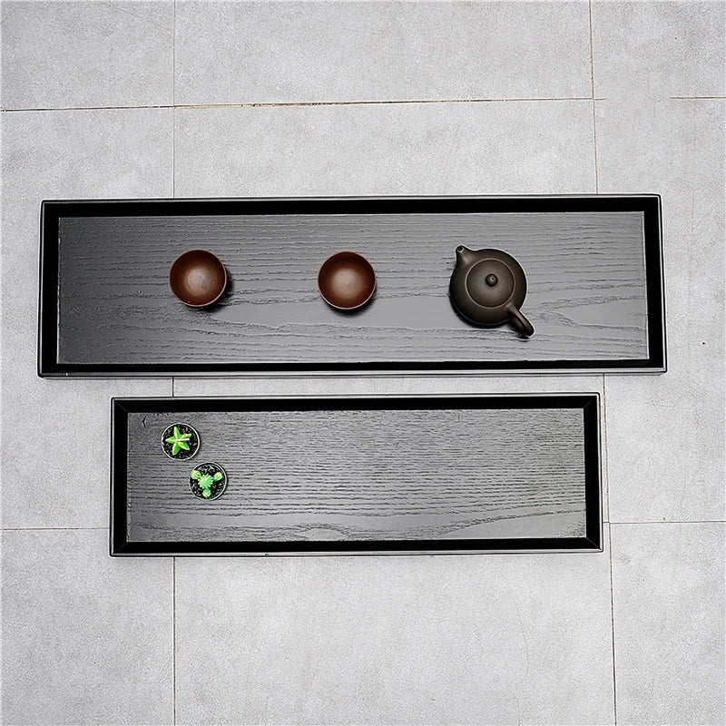 Axya Japanese Style Black Wooden Tray, 66cm Rectangle Coffee Tea Set Plate