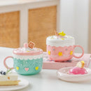 Axyaa Ceramic Cake Pattern Coffee Mug with Cover and Large Capacity
