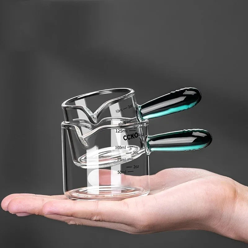 Axya Glass Handle Espresso Measuring Cup 125ml Vshape Coffee Milk Supplies