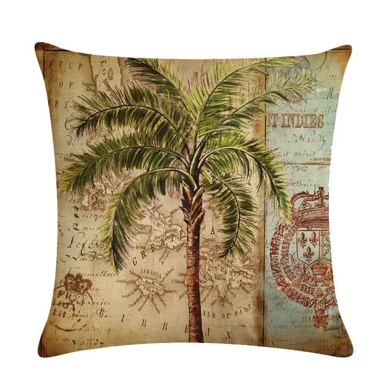 Tropical Tree Green Plant Linen Cushion Cover by Axyaa for Home Decoration