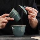 Axyaa Ceramic Travel Tea Set with Kuaike Cup, One Pot, Three Cups - Chinese Kung Fu Tea Set