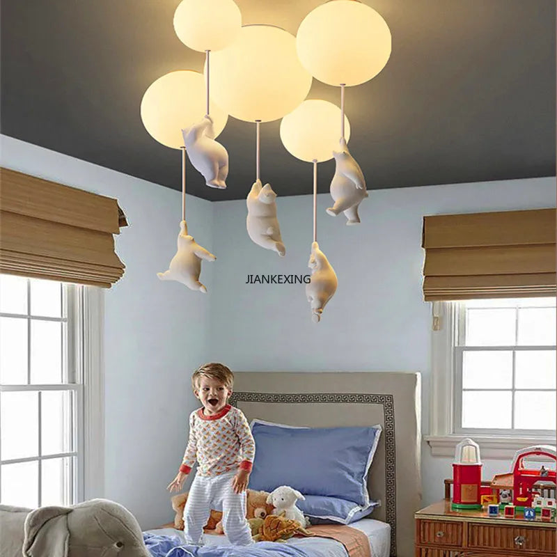 Axyaa Cute Bear LED Ceiling Chandelier for Kids Bedroom Decor