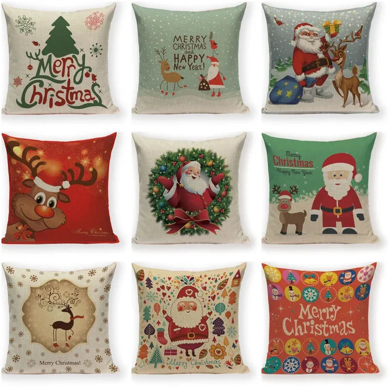 Axyaa Christmas Deer Throw Pillow Case - Festive Santa Claus Decor for Happy Holidays