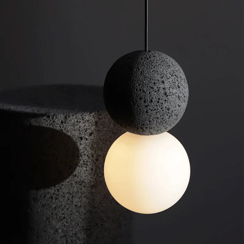 Axyaa Double Ball Pendant Light Glass & Cement Globe Ceiling Lamp