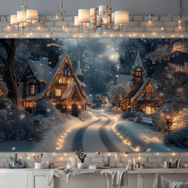 Winter Town Landscape Tapestry for Axyaa Home & Outdoor Decor