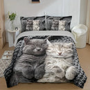 Axyaa Cat Print Duvet Cover Set - Soft Breathable Polyester Bedding for All Seasons