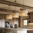 Axyaa Japanese Rattan Pendant Chandelier - Handcrafted Wabi Sabi Hemp Rope Lighting