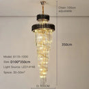 Axyaa Crystal Long Chandelier: Luxury Modern Black/Gold Fixture for Villa Living Room Staircase