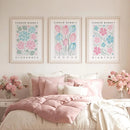 3-Piece Pink & Blue Floral Market Print Set by Axyaa- Modern Gallery Decor