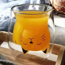 Axyaa Cat Glass Coffee Mug: Double-Walled Milk Cup, Adorable Gift for Breakfast, Juice.