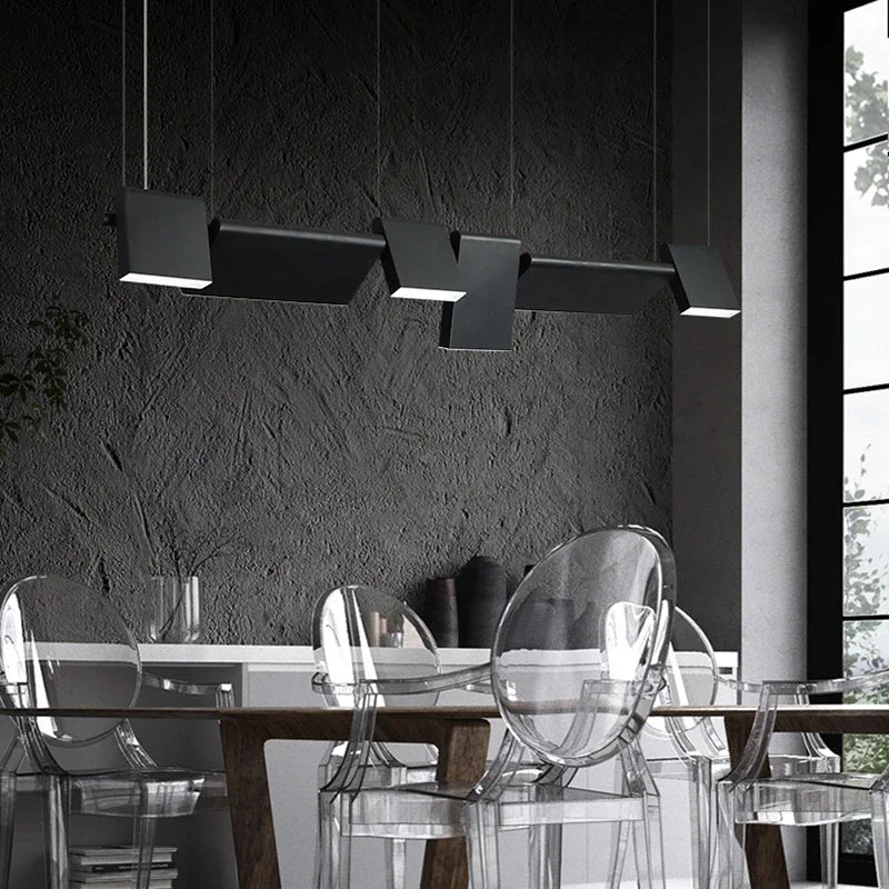 Axyaa Black LED Chandelier: Nordic Design, Rotatable, Dining Room Decor, Bar Loft Hanging Lights