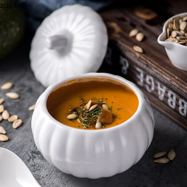 Axya Ceramic Pumpkin Soup Bowls with Lid - Restaurant Specialty Tableware