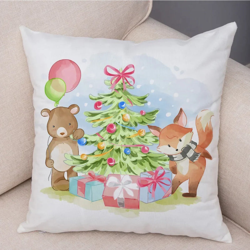 Axyaa Christmas Cartoon Animal Cushion Cover - Santa Claus Pillowcase
