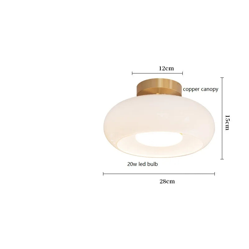Axyaa Nordic Modern LED Ceiling Lamp with Copper Yellow Glass Lampshade