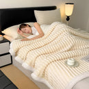 Axyaa Cozy Striped Coral Fleece Blanket | Thick Warm Plush Sofa Throw Queen Bedspread