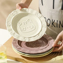 Axyaa Dodo Cat Ceramic Dessert Plate Tray - French Round Embossed Fruit Cake