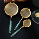 Axyaa Fine Mesh Kitchen Strainer with Green Handle for Golden Juice Flour Skimming