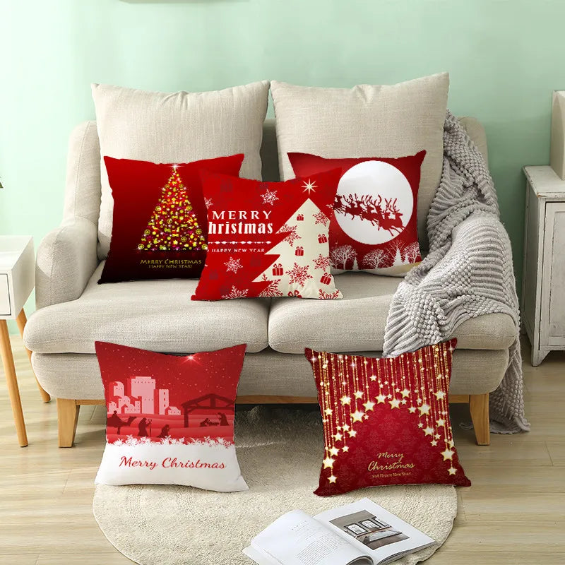 Axyaa Christmas Gift Pillowcase Red Print Cushion Cover for Home Sofa