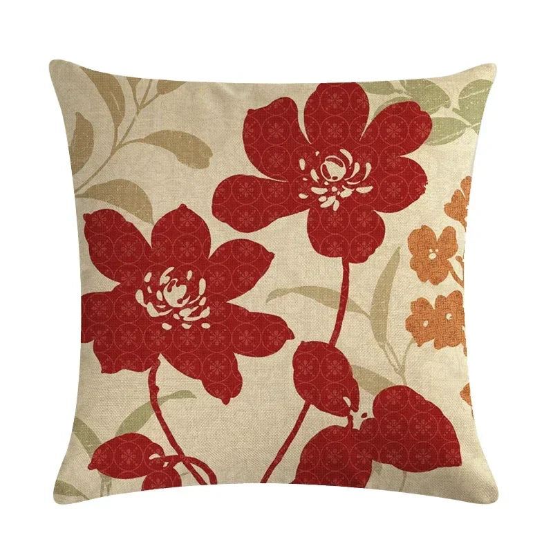 Axyaa Retro Plant Flower Linen Pillowcase 45*45cm