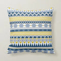 Axyaa Navy Blue Yellow Grey Floral Tribal Pattern Pillow Cover for Home Decor
