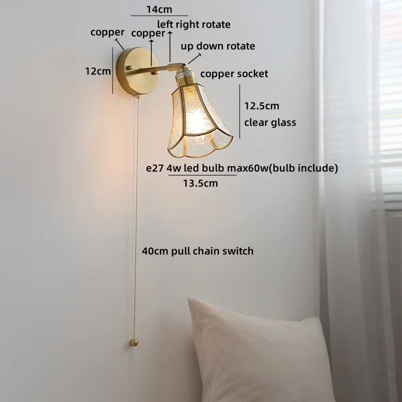 Axyaa Clear Glass Copper Arm LED Wall Sconce Wandlamp