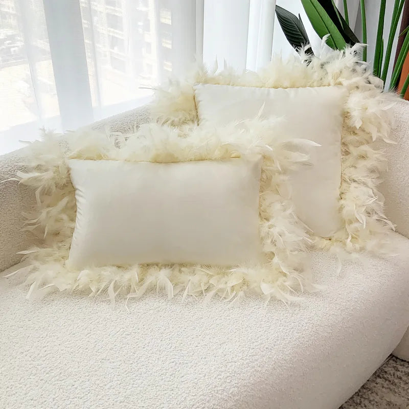 Axyaa Velvet Faux Feather Cushion Cover Soft Home Decor Pillow Cover Living Room