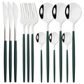 Axyaa 12-Piece Black Gold Stainless Steel Cutlery Set for Parties and Kitchens