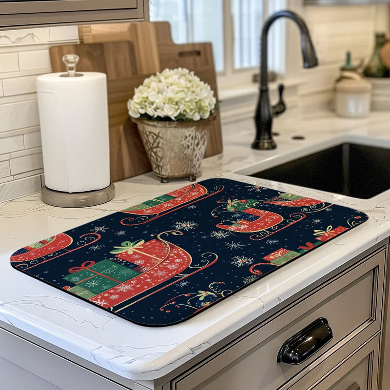Axyaa Snowflakes Drying Mat: Absorbent Anti-Slip Placemat for Table Cup Drying Mats