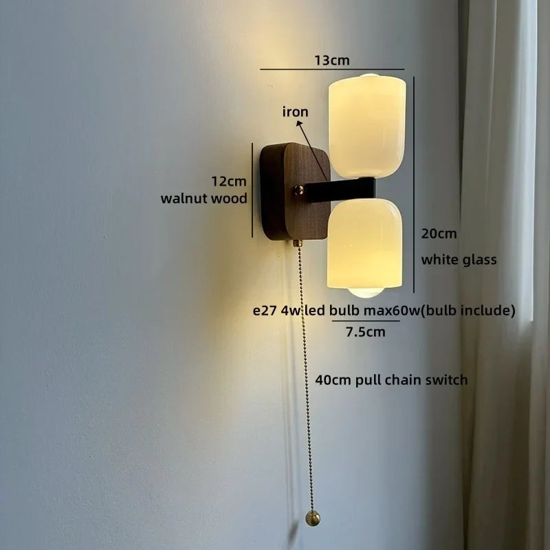 Axyaa Walnut Wood Glass Wall Lamp - Spherical Indoor Light for Living Room, Bathroom & Stairs