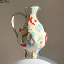 Axyaa Ceramic Vase: Irregular Surface Flower Pot for Desk Decoration and Floral Arrangement