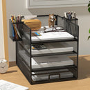 Axyaa Mesh Desktop File Organizer with Drawer - Metal Desk Tray Holder