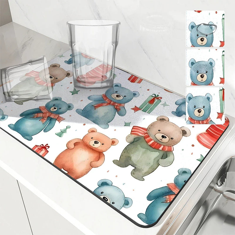 Axyaa Snowman Kitchen Counter Mat Non-slip Absorbent Tableware Drain Mat