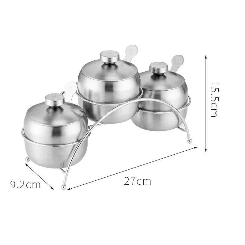 Axyaa Steel Seasoning Jars Set : Spice Container Condiment Bowls Sugar Salt Bowl