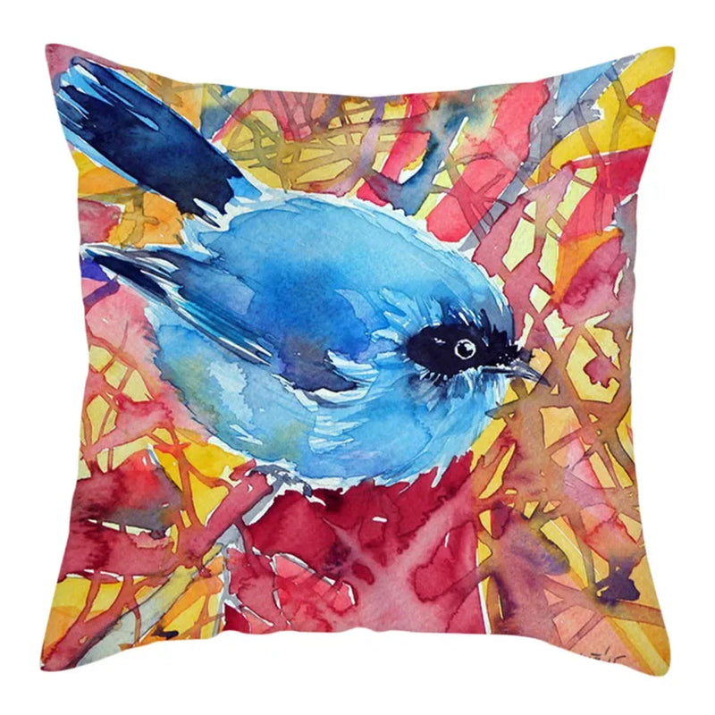 Blue Bird Print Cushion Cover by Axyaa - Home Decor Pillow Case for Sofa Bed