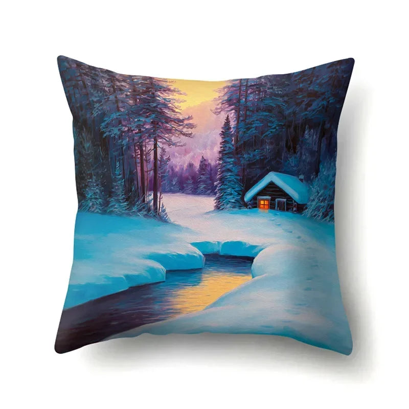 Axyaa Snowflake Christmas Cushion Cover 45*45cm - Four Seasons Scenery Decoration Pillow Case