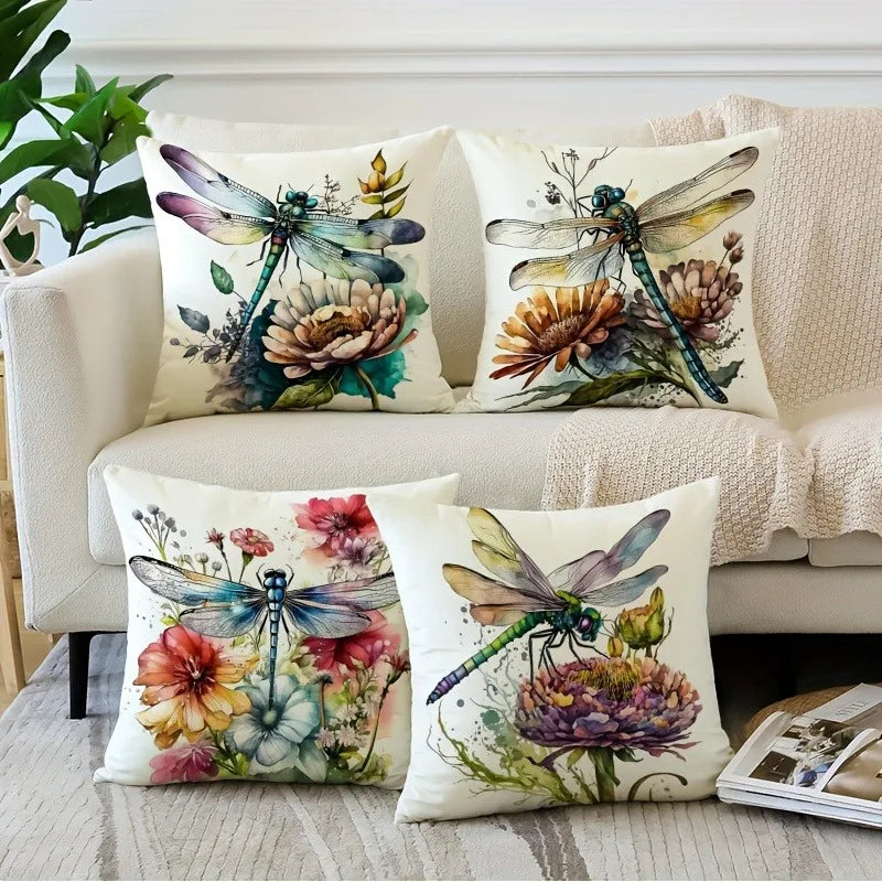 Dragonfly Floral Pattern Pillowcase x Axyaa: Living Room Sofa Chair Cushion Cover
