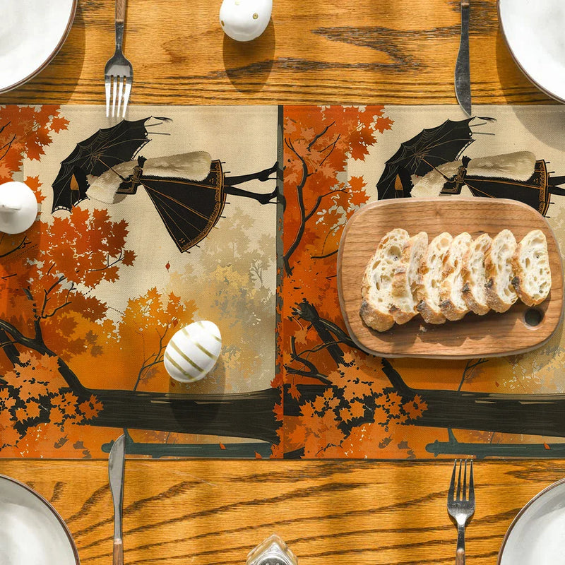 Autumn Maple Leaf Table Runner by Axyaa: Retro Home Dining Decor