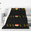 Axyaa Kurdish Heartbeat Flag Velvet Throw Blanket - Cozy Home Office Bedspread