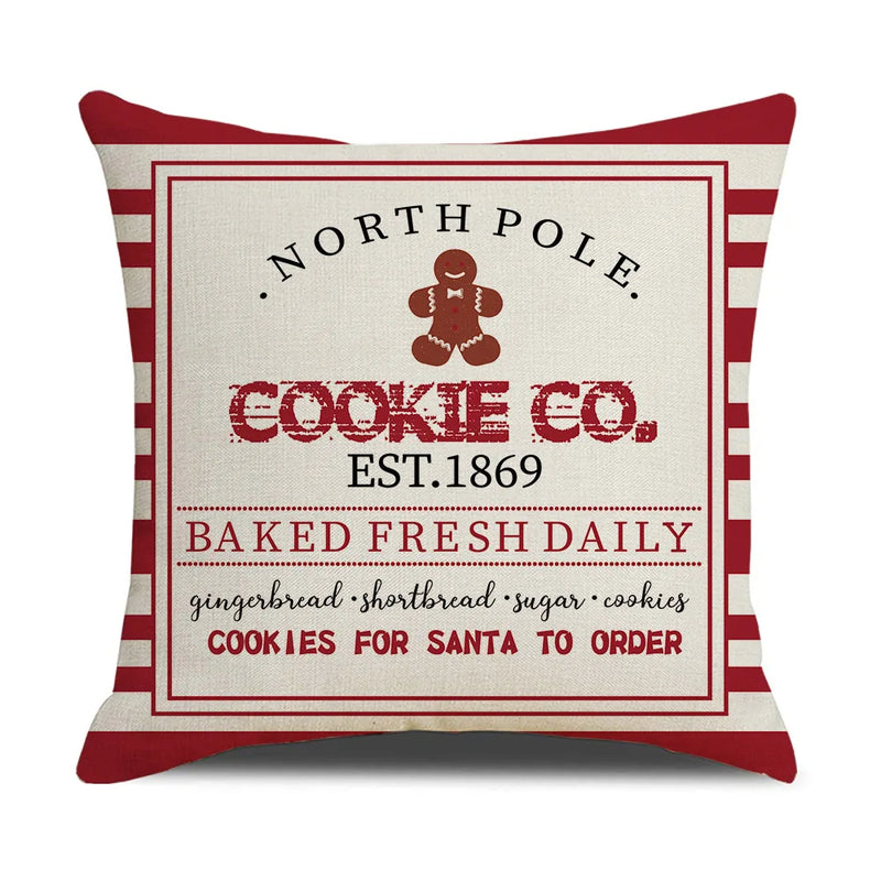 Axyaa Christmas Linen Cushion Cover - Decorative Printed Pillowcases for Bed and Sofa