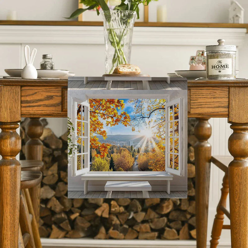 Axyaa Autumn Farmhouse Table Runner for Kitchen Dining Decor