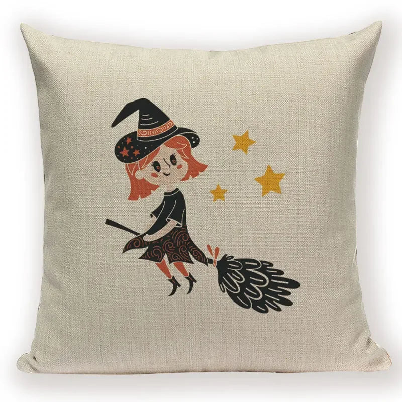 Axyaa Halloween Cushion Cover - Spooky Decorative Pillowcase with Pumpkin, Ghosts & Flying Carpet