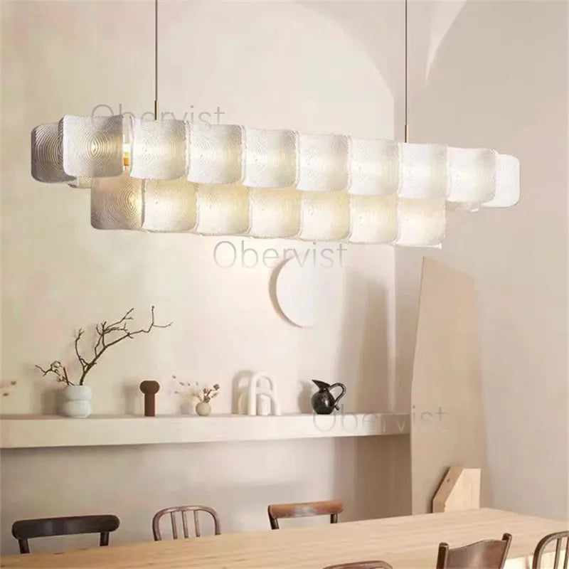 Axyaa White Acrylic LED Chandelier Minimalist Hanging Light Fixture for Bedroom, Dining, Living Room