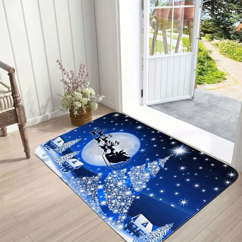 Axyaa Christmas Door Mat: Festive Reindeer & Santa Claus Pattern, Non-Slip