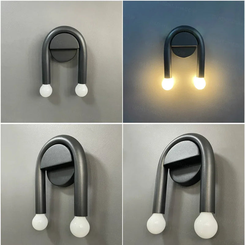 Axyaa Black U-Shape LED Wall Lamp for Bedroom Study - Modern Minimalist Design