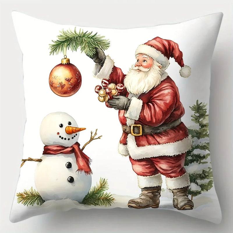 Axyaa Christmas Pillowcase Set - Tree, Snowman, Santa - 17.7" - Single-sided Print