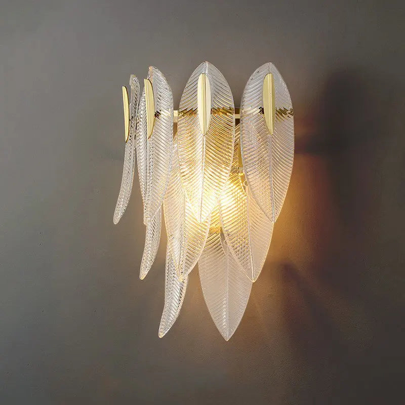 Axyaa Modern Luxury Feather Leaves LED Wall Lamp for Bedroom and Living Room